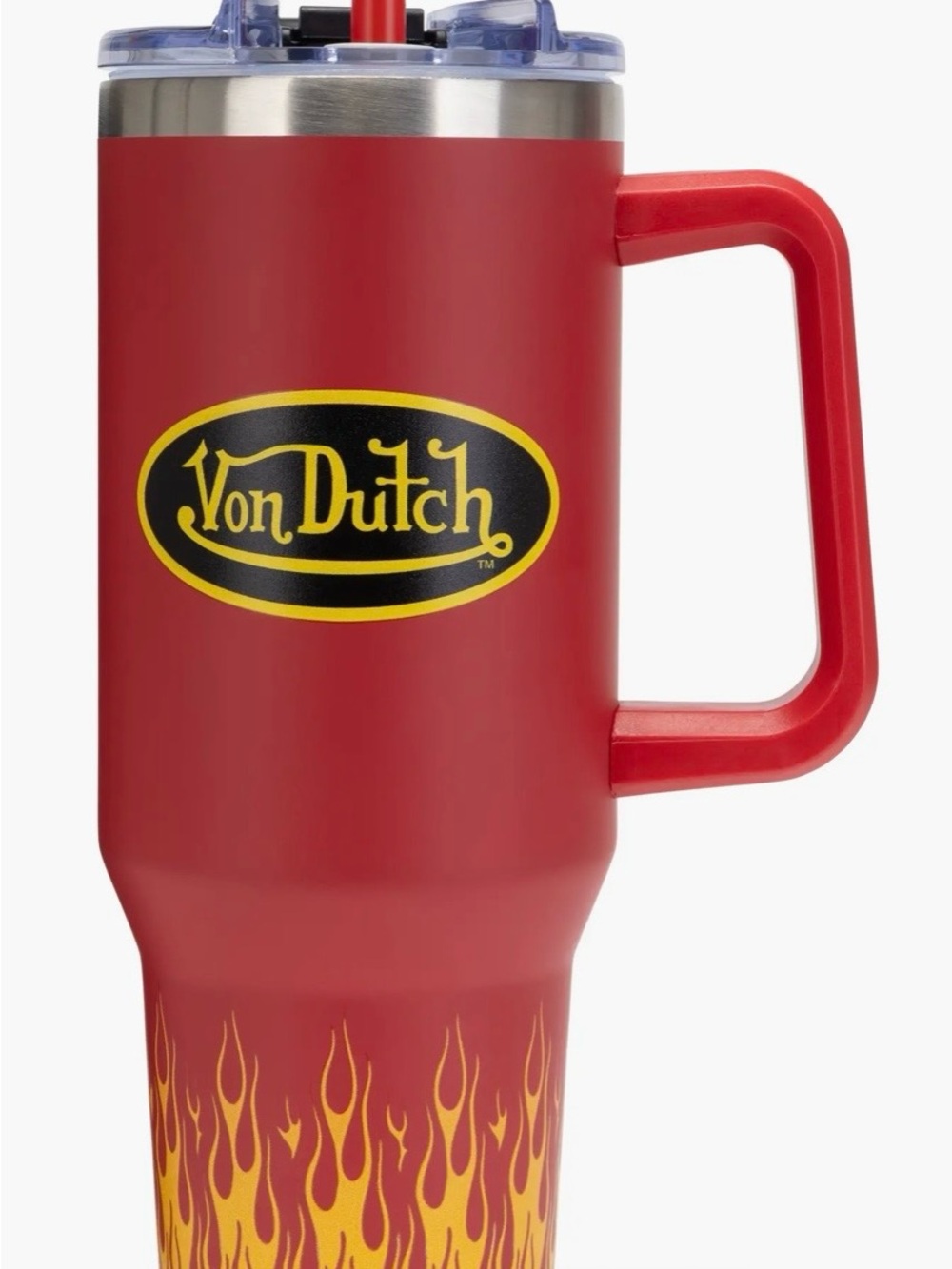 Von Dutch Red Flame Travel Mug with Handle New